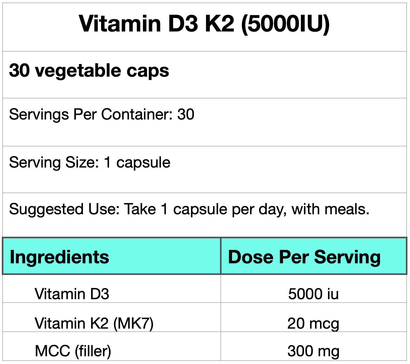 Vitamin D3 K2 (5000iu)